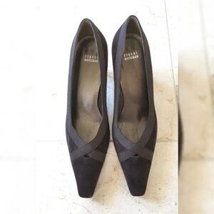 Stuart Weitzman brown suede leather shoes with satin ribbon